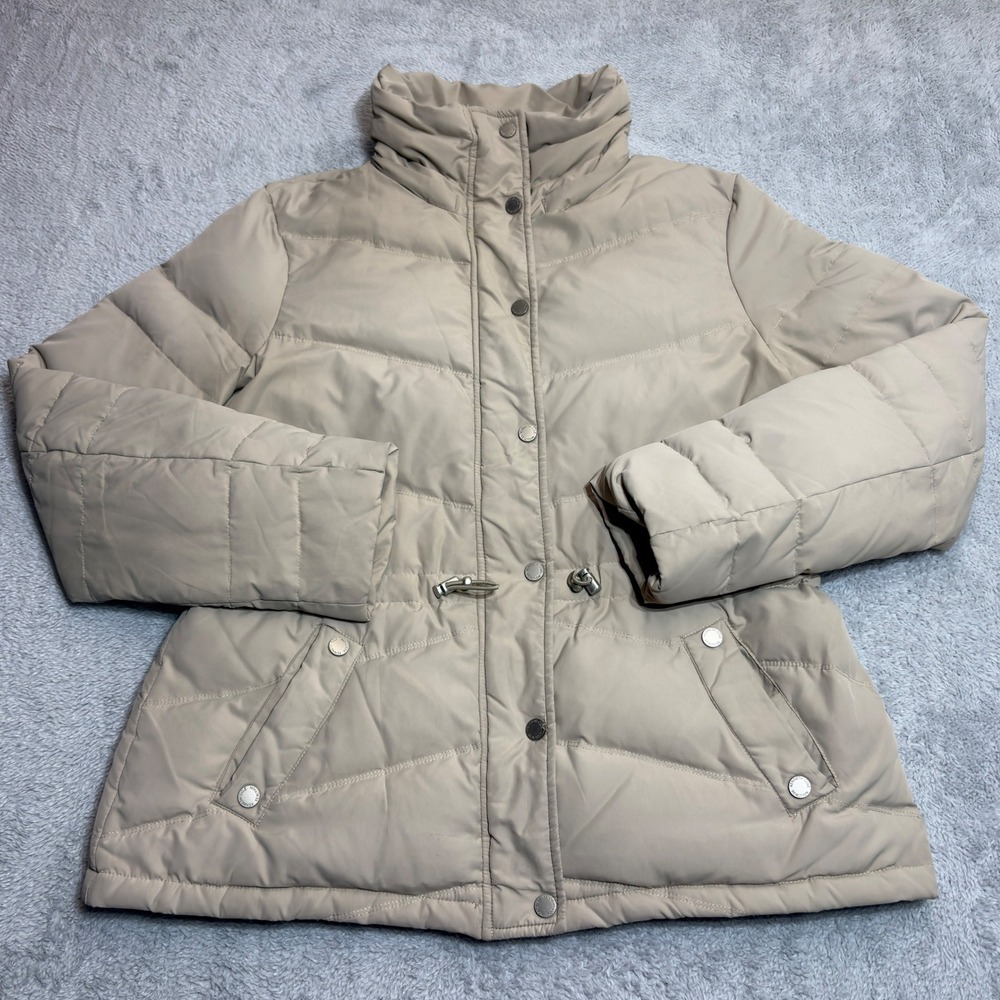 Kenneth Cole Reaction Puffer Jacket Women's Large Tan Down Feather Fill Parka